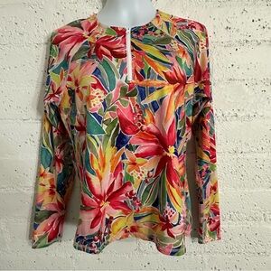 Hurley Womens Swim Top Rash Guard L Pink Floral Tropical UPF50+ Long Sleeve BG9